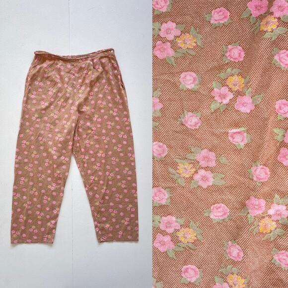 Vintage 50s 60s Rose High Rise Cropped Pants / 32" Waist / Lightweight / Retro - Picture 1 of 8